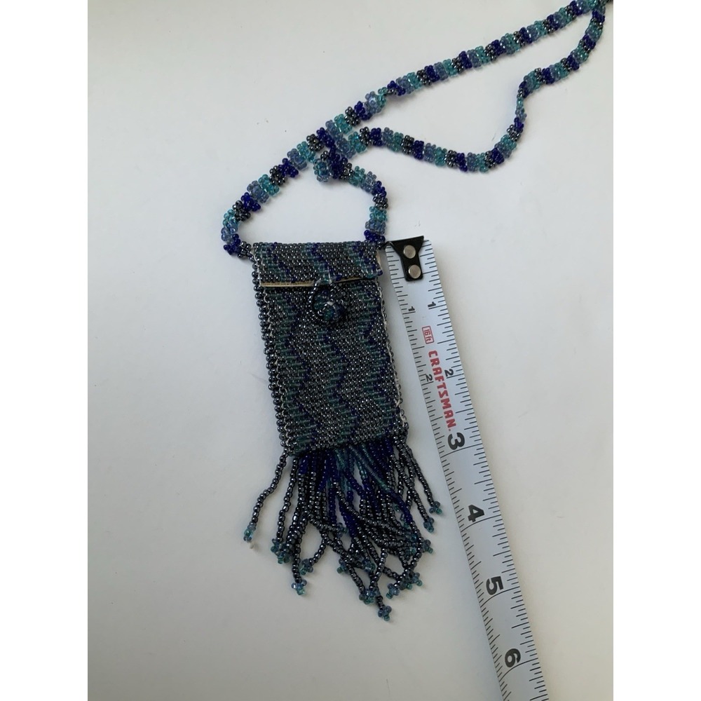 Beaded Necklace Pouch with Fringe Tassels Medicine Purse - Picture 9 of 12